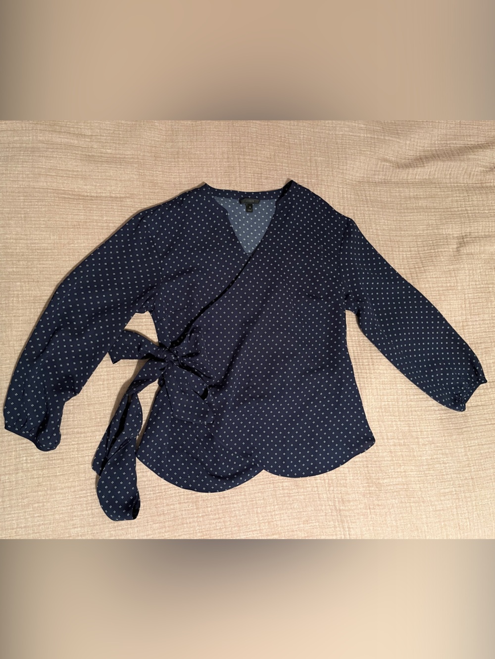 J. Crew Navy Polka Dot Wrap Tie-Waist Blouse